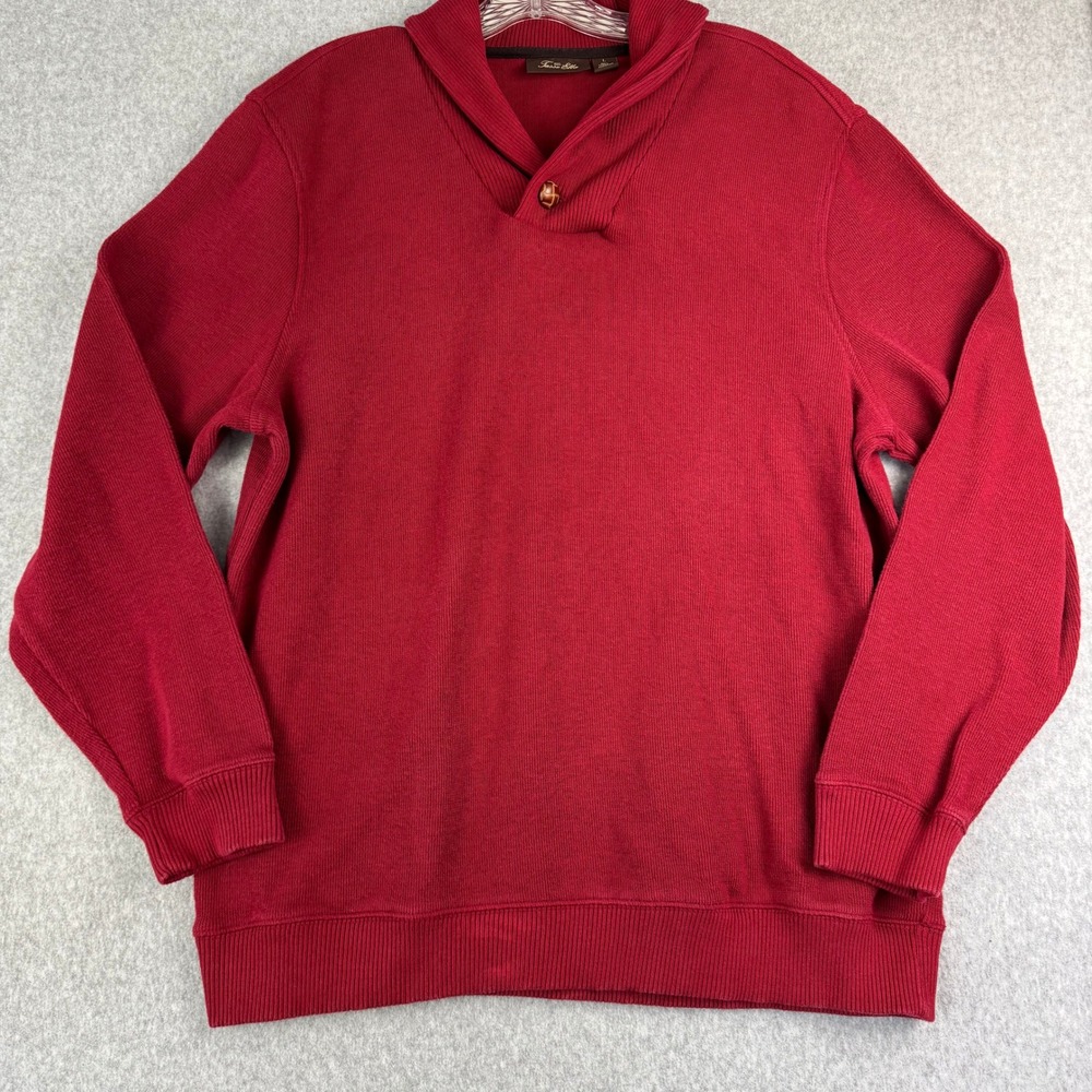 Tasso Elba Mens L Burgundy Shawl Collar Heavyweight Cotton Sweater Grandpacore